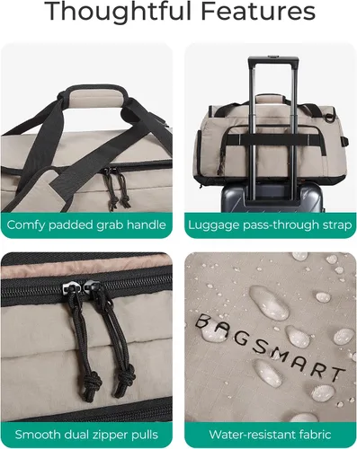 Miniatura 7 de Mochila de gimnasio para hombres, deportes y viajes de fin de semana, bolsa de viaje convertible 4 en 1 con compartimento para zapatos y bolsillo
