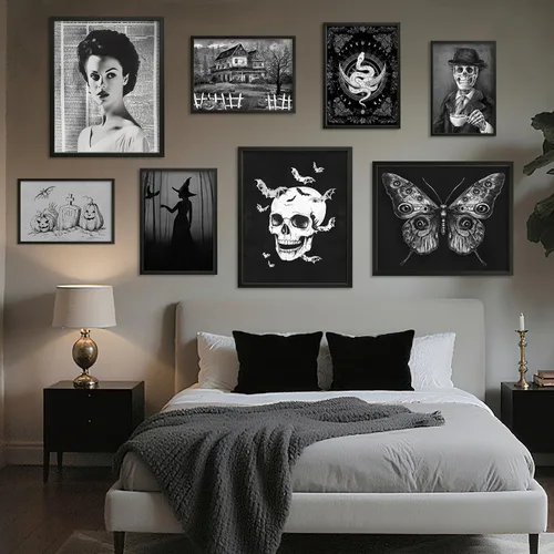 Miniatura 5 de JJY 12 piezas de decoración de pared de Halloween para pósteres artísticos, impresiones góticas victorianas oscuras, decoración del hogar, póster