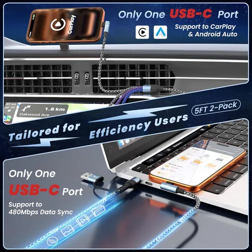 Miniatura 7 de Cargador de teléfono de 90 grados, cable de carga múltiple 4 en 2, cable USB C CarPlay con doble tipo C, micro USB, puerto IP, cable USBC de nailon