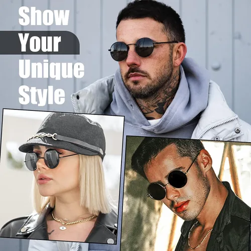 Miniatura 77 de KANASTAL Gafas de sol redondas polarizadas para mujeres y hombres, estilo hippie con protección UV400