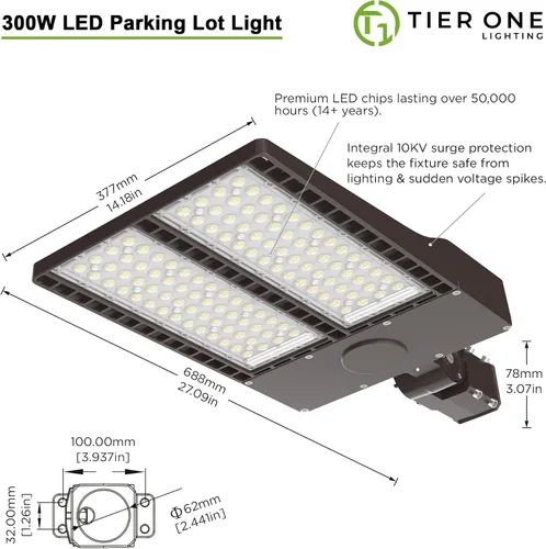 Miniatura 2 de Luz LED de estacionamiento de 300 W con fotocélula del atardecer al amanecer, ajustable, montaje deslizante, caja de zapatos, luz LED para cancha