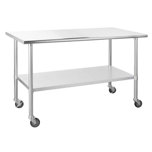 Miniatura 23 de Mesa de acero inoxidable para preparación y trabajo, con ruedas giratorias, mesa resistente, comercial NSF, con estante inferior y protector