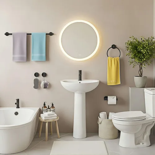 Miniatura 9 de Juego de 5 piezas de herrajes de baño negro mate, juego de toalleros para baño de acero inoxidable SUS304, portarrollos de papel higiénico montado