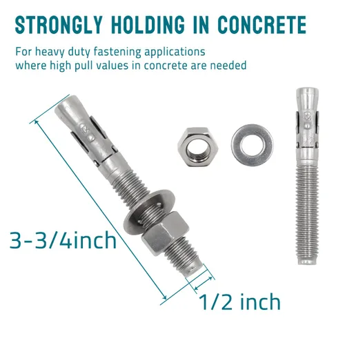Miniatura 2 de Anclaje de cuña de 1/2" x 3-3/4 pulgadas, anclajes de hormigón de acero inoxidable, sujetadores de pernos de expansión de trabajo pesado