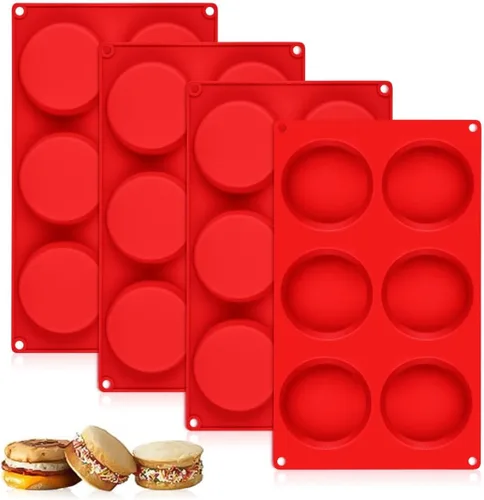 Miniatura 12 de CAKETIME Moldes para magdalenas de 4 pulgadas, moldes de huevo de silicona jumbo antiadherentes para sándwiches de desayuno, molde redondo