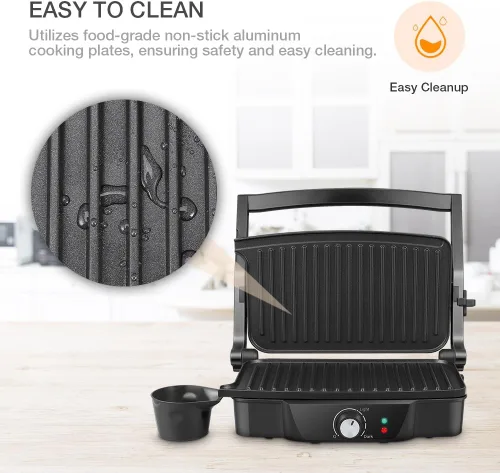 Miniatura 6 de Panini Maker, ISILER - Parrilla de prensa Panini de 2 rebanadas, sándwiches eléctricos antiadherentes, abre 180 grados para cocinar aperitivos