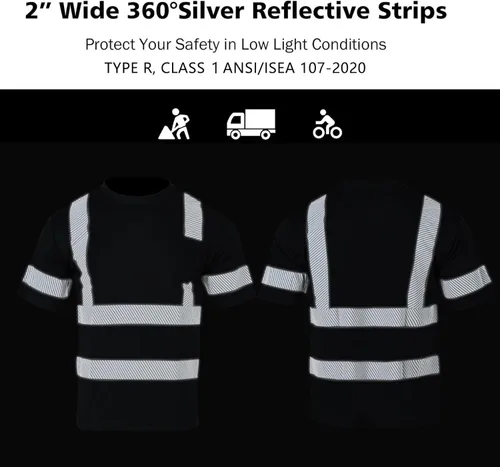 Miniatura 6 de VENDACE Camisas de seguridad para hombre, paquete de 3 camisetas de trabajo de manga corta reflectantes de alta visibilidad para hombre, color negro