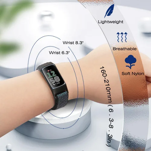 Miniatura 4 de Correas de nailon para reloj deportivo compatibles con Fitbit Charge 6/5, correa de muñeca ajustable, transpirable, de repuesto, suave, de bucle