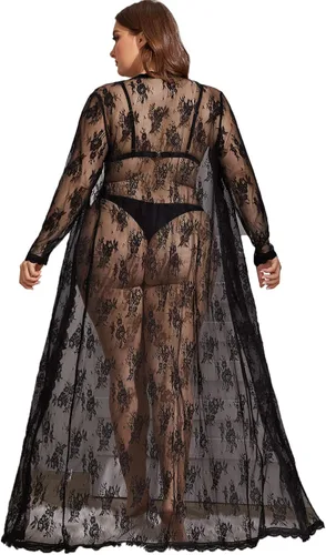 Miniatura 2 de Verdusa Camisón largo de encaje transparente para mujer, con nudo frontal y nudo