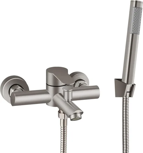 Aolemi Llenador de bañera de montaje en pared, níquel cepillado, grifo de bañera central de 6 pulgadas con ducha de mano, acero inoxidable SUS304,
