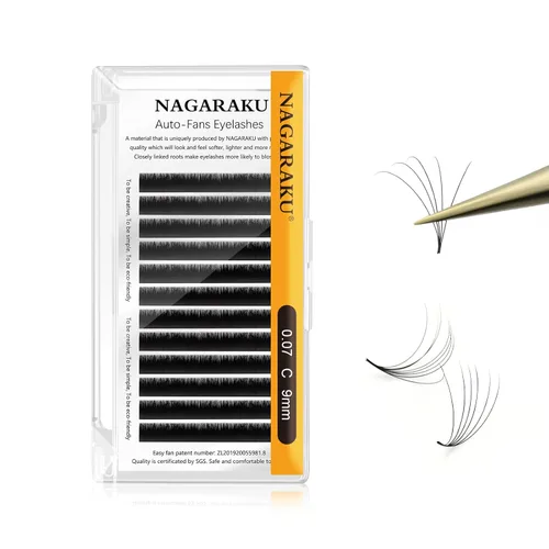 Miniatura 79 de NAGARAKU Easy Fan Extensiones de Pestañas Volumen Lash 0.07 Rizo D 8-15mm Bandeja Mixta Floración Rápida Visón Sintético en Racimo Para Ventilador