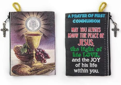 Miniatura 16 de Bolsa de rosario católico, estuche de rosario de bautismo para niños con números 6:24-26, versículo de la Biblia, 4 x 6 pulgadas, joyería y monedero