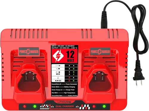 Cargador de 2 puertos de 12 V para repuesto para cargador de batería Mil-Waukee 48-59-2401, para batería 48-11-2401 12V 3Ah 6Ah 9Ah (con indicador