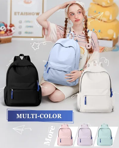Miniatura 8 de Mochila escolar para adolescentes y niñas, color negro, simple, mochila escolar impermeable, mochila de escuela secundaria para niños, mochila