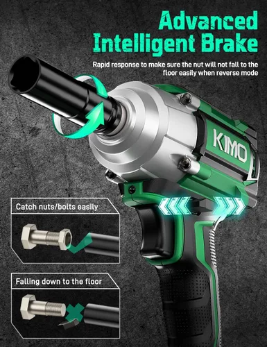 Miniatura 4 de KIMO - Llave de impacto 1/2 inalámbrica, 550 N.m/406 pies-libras de par máximo y 3000 RPM, batería de 2 x 20 V 3.0 Ah, pistola de impacto con 7 Verde