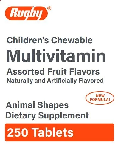 Rugby 370923 Animal Shapes - Tableta de vitaminas masticables para niños, comparable con los picapiedra (250 unidades) (1 paquete)