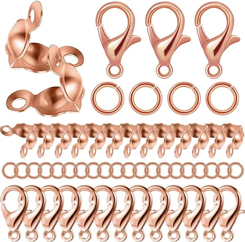 Miniatura 9 de Juego de 1000 accesorios para fabricación de joyas, 100 cierres de pinza de langosta, 300 cuentas engarzadas, 600 conectores de anillo abierto