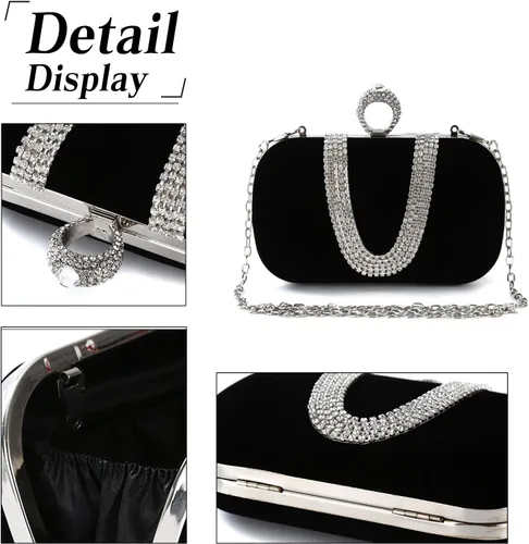 Miniatura 5 de Bolso de noche de terciopelo para mujer, bolso de mano con diamantes de imitación brillantes, bolso de novia para boda, encantador bolso brillante