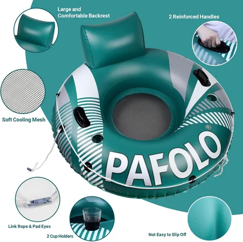 Miniatura 4 de Pool Float Adult, 53" Inflatable Float Tube, River Tubes for Floating Heavy Duty with Mesh Bottom, Inflatable Tube for Beach Lake Rafting, Verde