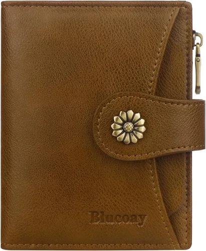 Miniatura 19 de Billetera para mujer, con bloqueo RFID, de piel de microfibra, compacta, plegable, con ventana de identificación extraíble (marrón)