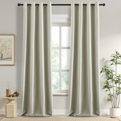 Miniatura 28 de DONREN Cortinas opacas de lino con aislamiento térmico de 52 x 95 pulgadas, cortinas de oscurecimiento de habitación con ojales para dormitorio