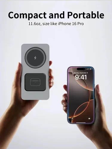 Miniatura 6 de Estación de carga inalámbrica plegable 3 en 1 para iPhone, Apple Watch, AirPods, marco de aleación de aluminio, carga rápida de 15 W, soporte Gris