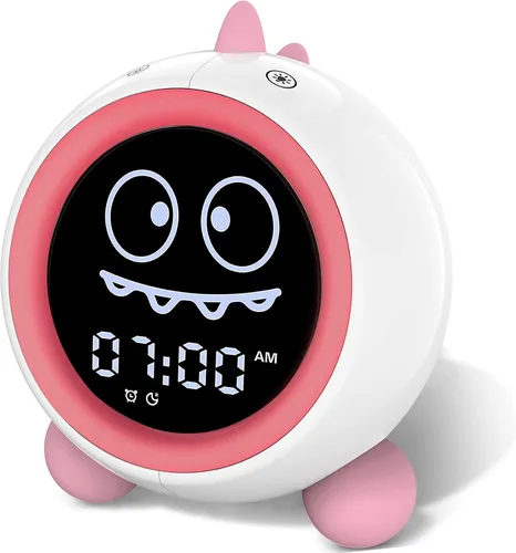 Miniatura 9 de Reloj despertador para niños, reloj de entrenamiento para dormir con luces nocturnas, máquina de sonido, reloj despertador de dinosaurio para niños