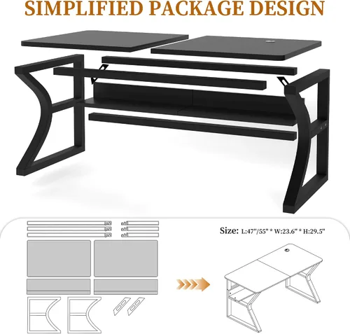 Miniatura 7 de StarGraph Escritorio para computadora, 47 y 55 pulgadas, parte superior de MDF con patas de metal en forma de U, estilo moderno, rectangular