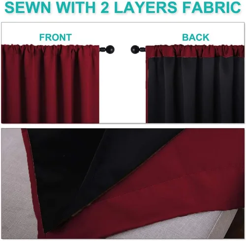 Miniatura 5 de NICETOWN Paneles de cortinas completamente opacas para cocina, cubiertas de ventana aisladas súper gruesas y suaves, cortinas 100% opacas con Rojo