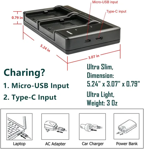 Miniatura 4 de Kastar Paquete de 3 baterías NP-F750/NP-F770 y cargador USB LTD2 compatible con luz LED Godox ML30 ML30Bi, luz LED ML60 ML60Bi, luz de anillo