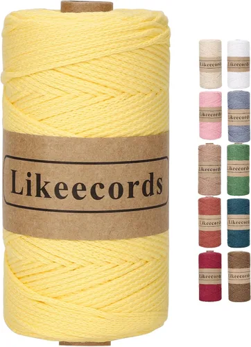 Miniatura 15 de Likeecords Cuerda de algodón 100% hilo de ganchillo de 0.079 pulgadas, cuerda trenzada de macramé, cuerda de macramé, hilo de ganchillo para regalo