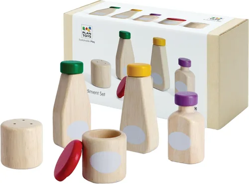 Miniatura 17 de PlanToys Juego de alimentos para fiesta de cumpleaños de dos caras (3488) Hecho de forma sostenible de madera de goma y pinturas y tintes no Juego