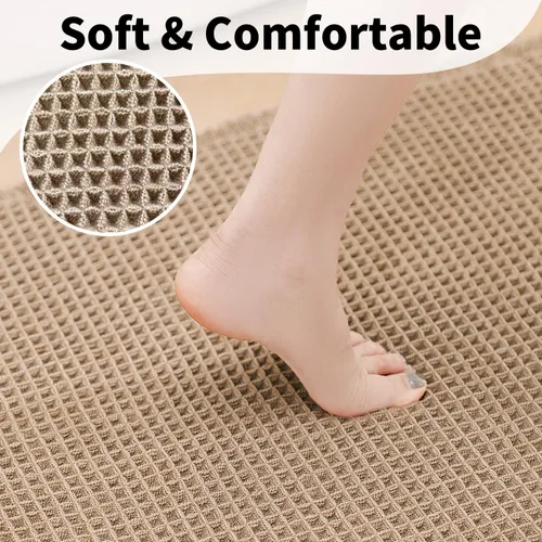 Miniatura 3 de Tapete de baño estilo gofre, tapete de baño bohemio, antideslizante, lavable, súper absorbente y de secado rápido, tapetes de baño pequeños, Caqui