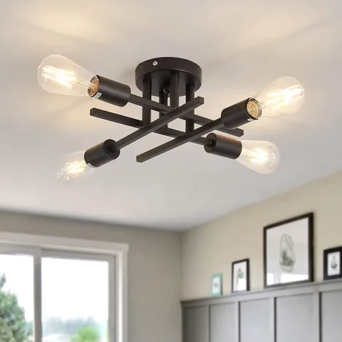 ZGLAOJT Lámpara de techo semiempotrada de 4 luces, color negro mate con base E26, candelabro moderno para casa de campo, cocina, comedor,