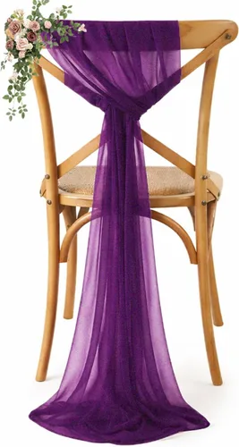 Miniatura 33 de VDS Paquete de 25, Rojo Manzana, Lazos de Gasa para Sillas con Bordado de Chiffon, Funda para Silla con Moño en la Parte Posterior, Ideal