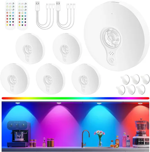Miniatura 14 de Luces de disco recargables con control remoto, juego de 12 luces magnéticas para debajo del gabinete, luces LED de 1500mAh con control remoto, Blanco