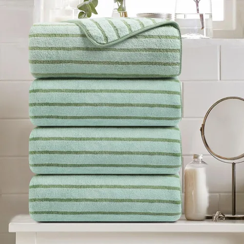 Miniatura 12 de Juego de 8 toallas de baño grandes a rayas estilo cabana color verde militar - Sábana de baño extragrande - 2 toallas de baño, 2 toallas de mano, 4