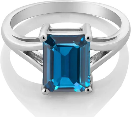 Miniatura 36 de Gem Stone King Anillo de compromiso solitario con diseño clásico de vástago dividido para mujer, plata de ley 925, piedra natal de piedra preciosa