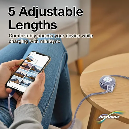 Miniatura 5 de BoxWave Cable compatible con Trezor One - miniSync, cable de sincronización portátil retráctil