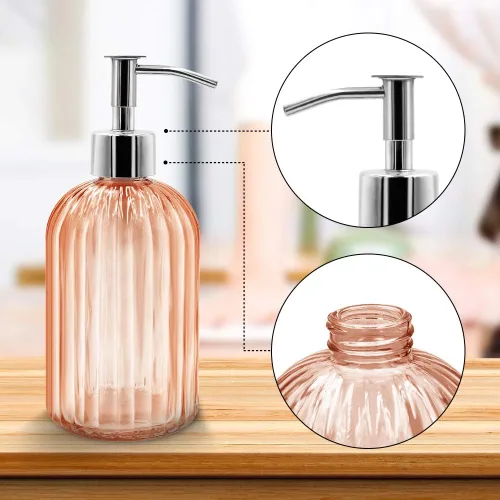Miniatura 3 de Paquete de 2 dispensadores de jabón de vidrio con bomba, dispensador de jabón líquido de 13.5 fl oz para lavar líquido, champú y loción, dispensador