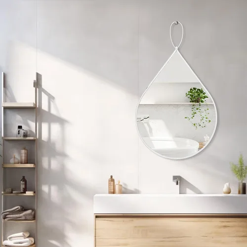 Miniatura 12 de Espejo colgante de pared de 26 x 18 pulgadas, espejos en forma de lágrima con marco de metal, espejos de pared de bronce decorativos para baño, sala