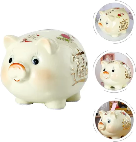 Miniatura 2 de LIFKOME Alcancía de cerámica para niños y adultos, creativa, divertida, para decoración del hogar, caja de dinero de 6.3 x 5.3 x 4.7 pulgadas, caja