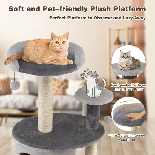 Miniatura 7 de Tangkula Árbol para gatos de interior, torre para gatos de varios niveles de 40 pulgadas con postes rascadores, percha superior, bolas de piel