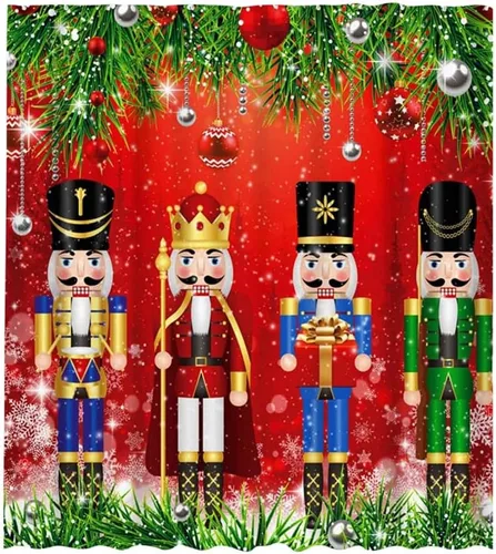 Miniatura 12 de Ochine Juego de cortinas de ducha de Navidad, decoración de Navidad, Papá Noel, muñeco de nieve, reno, invierno, vacaciones, cortina de baño