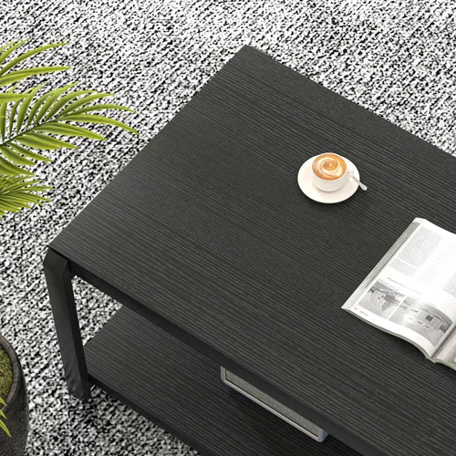 Miniatura 4 de EXCEFUR Mesa de café negra, mesa central moderna de madera rústica para sala de estar, mesa de té industrial rectangular de cóctel con estante