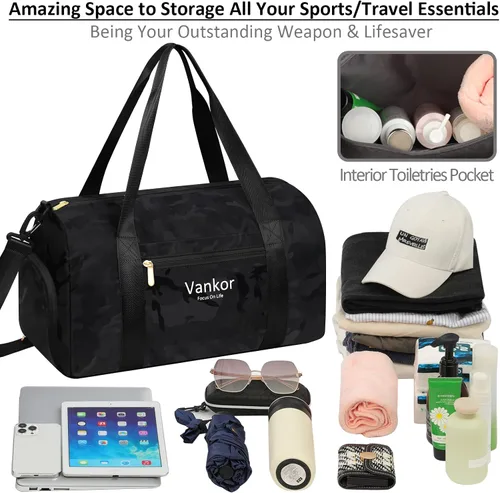 Miniatura 11 de Bolsa de gimnasio para mujer con compartimento para zapatos, impermeable, bolsa de lona deportiva para viajes, fin de semana, llevar en la playa