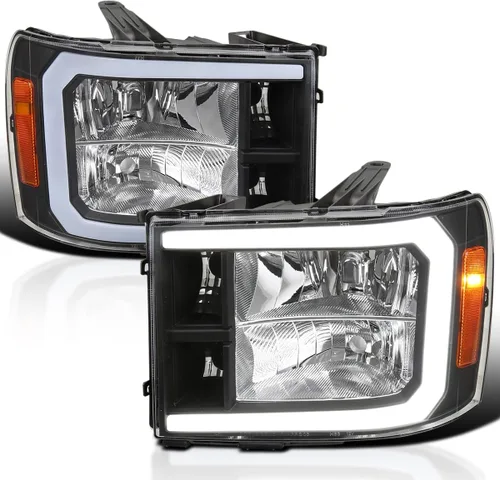 Miniatura 10 de SPEC-D TUNING Faros ahumados con barra LED Compatibles con GMC Sierra 1500, 2500HD, 3500HD 2007-2013, Juego de lámparas delanteras izquierda + Lente