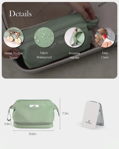 Miniatura 3 de Pocmimut - Bolsa de maquillaje para mujer, neceser grande y de viaje. Para guardar objetos de aseo, maquillaje, peines, cepillos, etc., D-verde