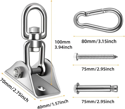 Miniatura 3 de HOMPER Kit de hamaca para colgar, capacidad de 1000 libras, ganchos giratorios de 360° resistentes para silla, yoga, patio al aire libre Plateado