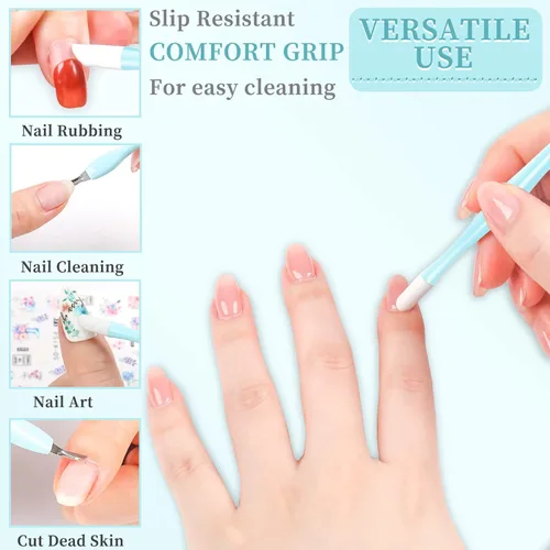 Miniatura 6 de 50 piezas de cortador de cutículas de uñas, limpiador de uñas de goma, cuchillo de cutícula con mango de plástico, doble extremo, tenedor de piel
